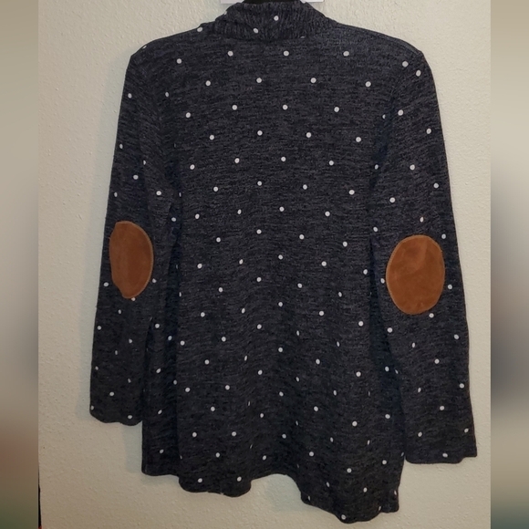 Bellamie XL gray with white polka dots and elbow patches open front cardigan - Picture 4 of 6
